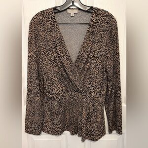 H by Halston Women’s Animal Print Long Sleeve V-Neck Wrap Front Top Size L
